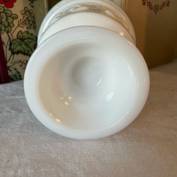 Vintage Milk Glass Pedestal Bowl with Heart Vine Pattern - Picture 7 of 7